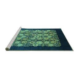 Sideview of Machine Washable Oriental Turquoise Industrial Area Rugs, wshurb763turq