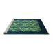 Sideview of Machine Washable Oriental Turquoise Industrial Area Rugs, wshurb763turq