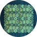 Round Machine Washable Oriental Turquoise Industrial Area Rugs, wshurb763turq