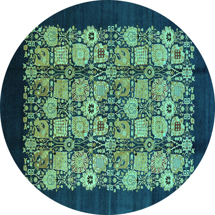 Round Oriental Turquoise Industrial Rug, urb763turq