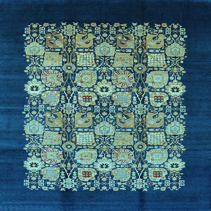 Square Machine Washable Oriental Light Blue Industrial Rug, wshurb763lblu