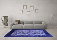 Machine Washable Oriental Blue Industrial Rug, wshurb763blu