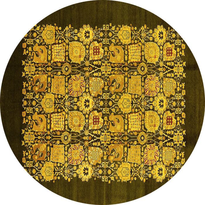 Round Oriental Yellow Industrial Rug, urb763yw