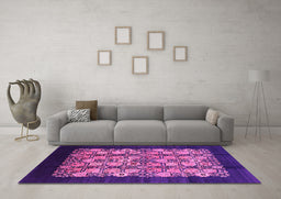 Machine Washable Oriental Pink Industrial Rug in a Living Room, wshurb763pnk