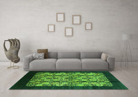 Machine Washable Oriental Green Industrial Rug, wshurb763grn