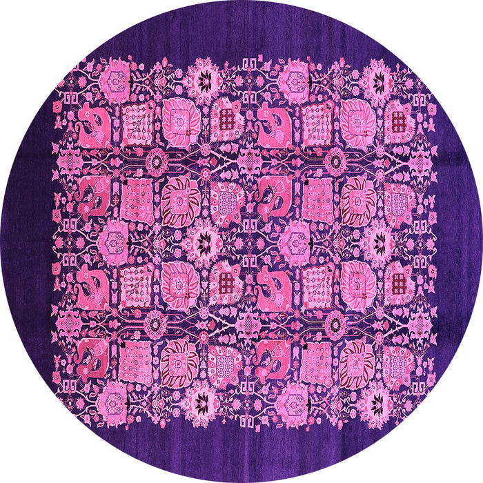 Round Machine Washable Oriental Pink Industrial Rug, wshurb763pnk