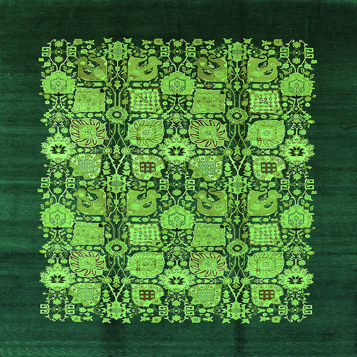 Square Machine Washable Oriental Green Industrial Area Rugs, wshurb763grn