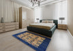 Mid-Century Modern Dark Almond Brown Oriental Rug in a Bedroom, urb763