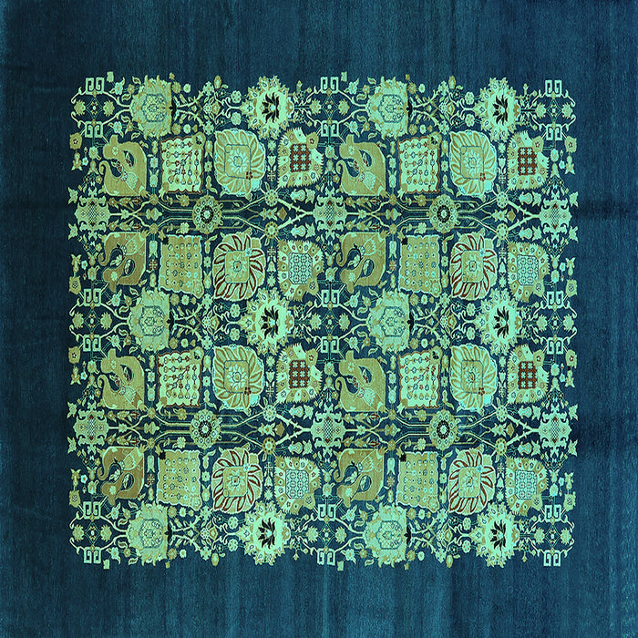 Square Machine Washable Oriental Turquoise Industrial Area Rugs, wshurb763turq