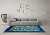 Machine Washable Oriental Light Blue Industrial Rug, wshurb763lblu