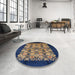 Round Mid-Century Modern Dark Almond Brown Oriental Rug in a Office, urb763