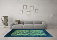 Machine Washable Oriental Turquoise Industrial Rug, wshurb763turq