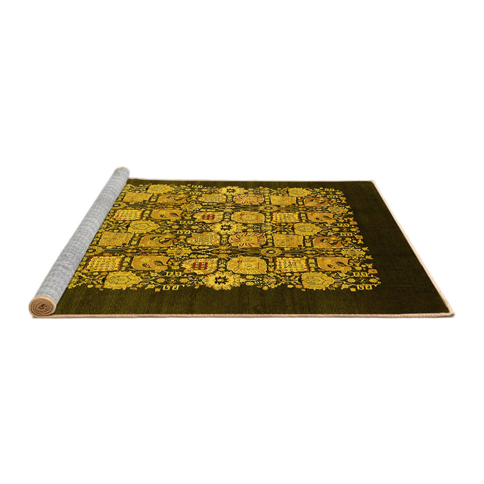 Sideview of Machine Washable Oriental Yellow Industrial Rug, wshurb763yw