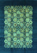Machine Washable Oriental Turquoise Industrial Area Rugs, wshurb763turq