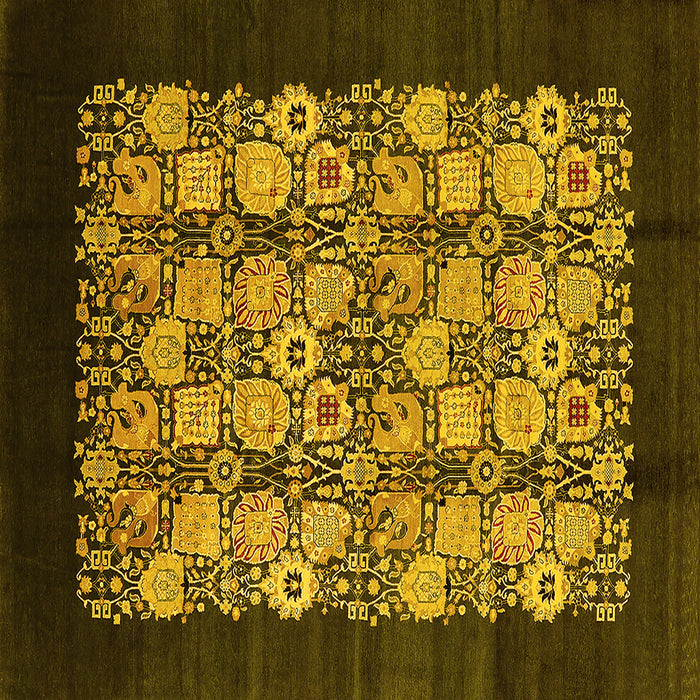 Square Machine Washable Oriental Yellow Industrial Rug, wshurb763yw