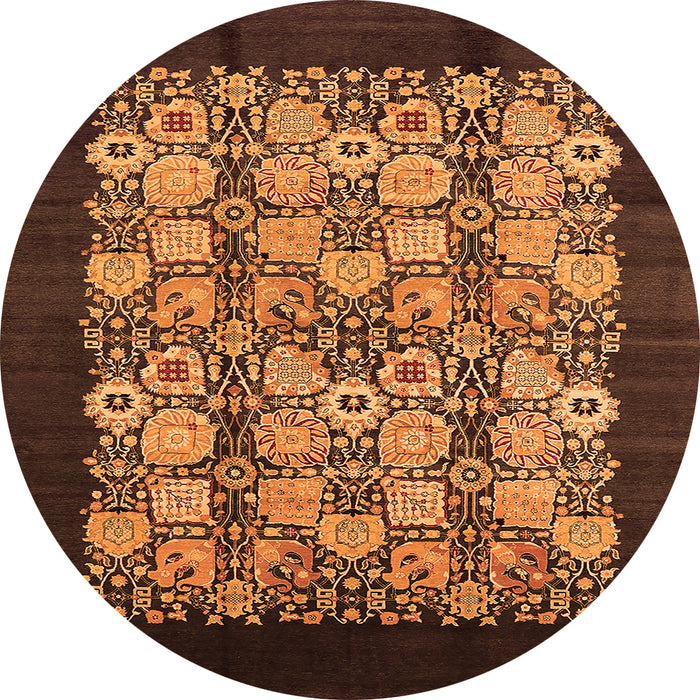 Round Machine Washable Oriental Orange Industrial Area Rugs, wshurb763org