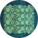 Round Machine Washable Oriental Turquoise Industrial Area Rugs, wshurb764turq