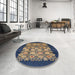 Round Mid-Century Modern Brown Oriental Rug in a Office, urb764