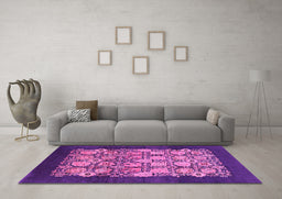 Machine Washable Oriental Pink Industrial Rug in a Living Room, wshurb764pnk