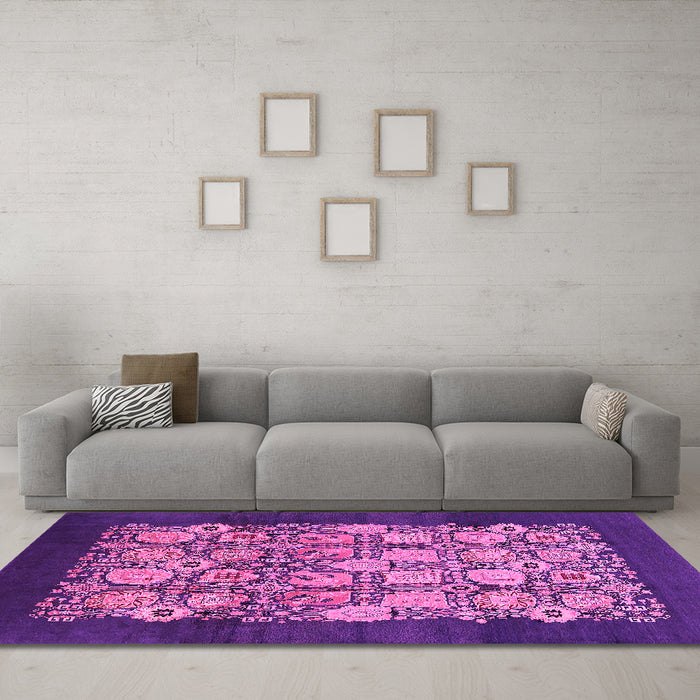 Machine Washable Oriental Pink Industrial Rug in a Living Room, wshurb764pnk