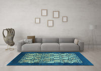 Machine Washable Oriental Light Blue Industrial Rug, wshurb764lblu