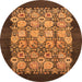 Round Machine Washable Oriental Orange Industrial Area Rugs, wshurb764org