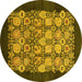 Round Machine Washable Oriental Yellow Industrial Rug, wshurb764yw