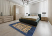 Mid-Century Modern Brown Oriental Rug in a Bedroom, urb764