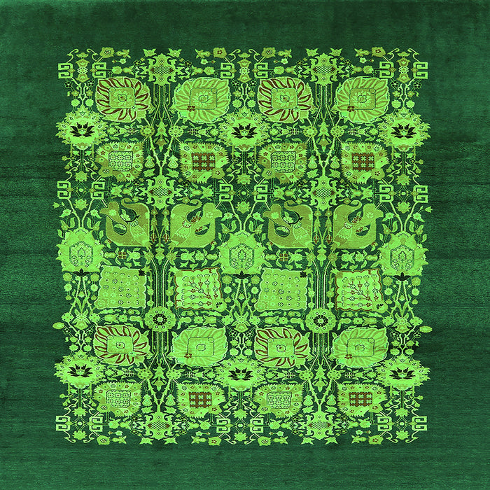 Square Machine Washable Oriental Green Industrial Area Rugs, wshurb764grn
