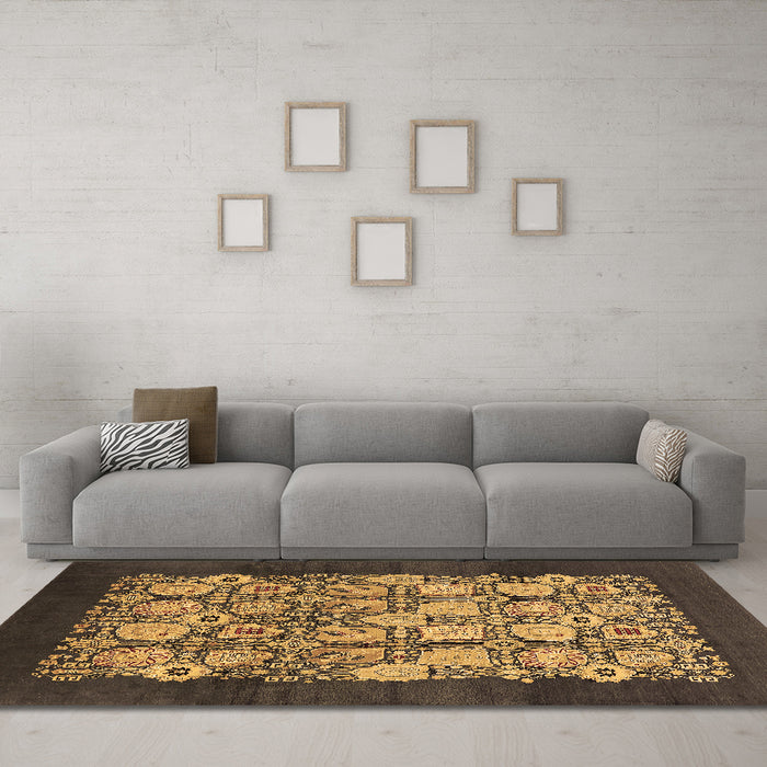 Machine Washable Oriental Brown Industrial Rug in a Living Room,, wshurb764brn