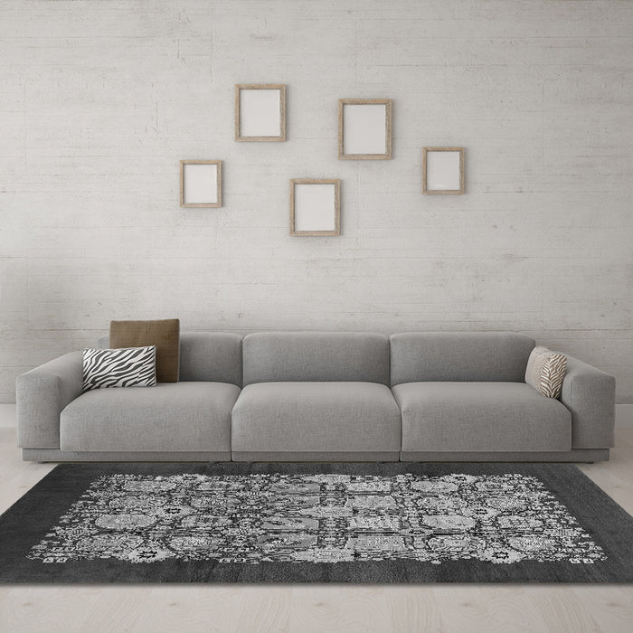 Machine Washable Oriental Gray Industrial Rug in a Living Room,, wshurb764gry