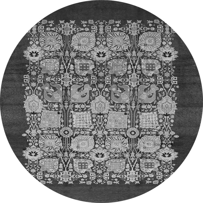 Round Machine Washable Oriental Gray Industrial Rug, wshurb764gry