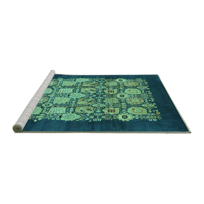 Sideview of Machine Washable Oriental Turquoise Industrial Area Rugs, wshurb764turq