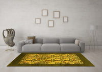 Machine Washable Oriental Yellow Industrial Rug, wshurb764yw