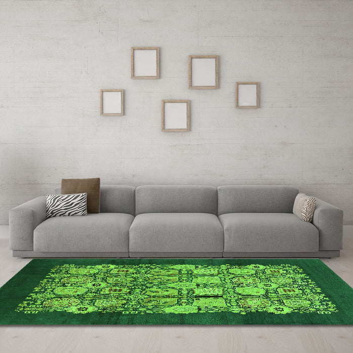 Machine Washable Oriental Green Industrial Area Rugs in a Living Room,, wshurb764grn