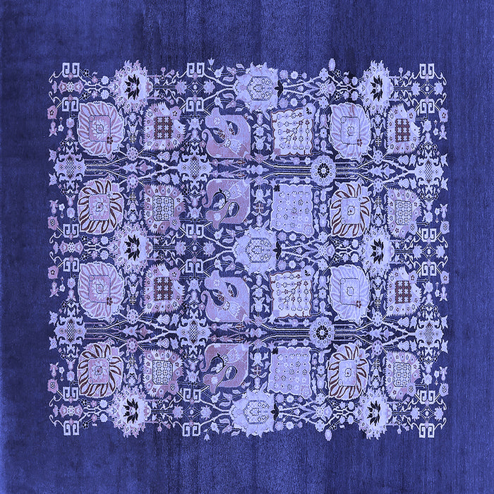Square Machine Washable Oriental Blue Industrial Rug, wshurb764blu
