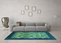 Machine Washable Oriental Turquoise Industrial Area Rugs in a Living Room,, wshurb764turq