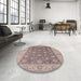 Round Mid-Century Modern Mauve Taupe Purple Oriental Rug in a Office, urb765