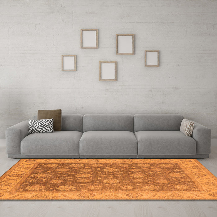 Machine Washable Oriental Orange Traditional Area Rugs in a Living Room, wshurb765org