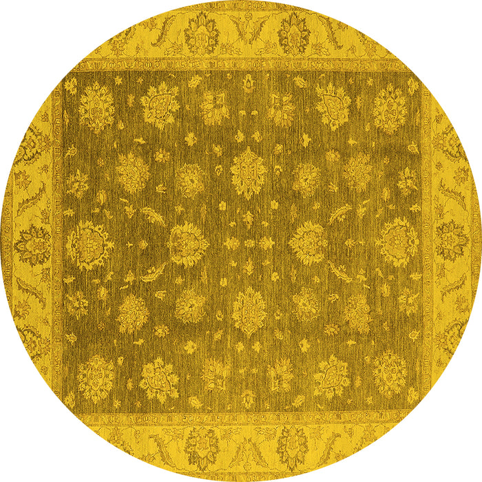 Round Machine Washable Oriental Yellow Traditional Rug, wshurb765yw