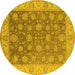 Round Machine Washable Oriental Yellow Traditional Rug, wshurb765yw