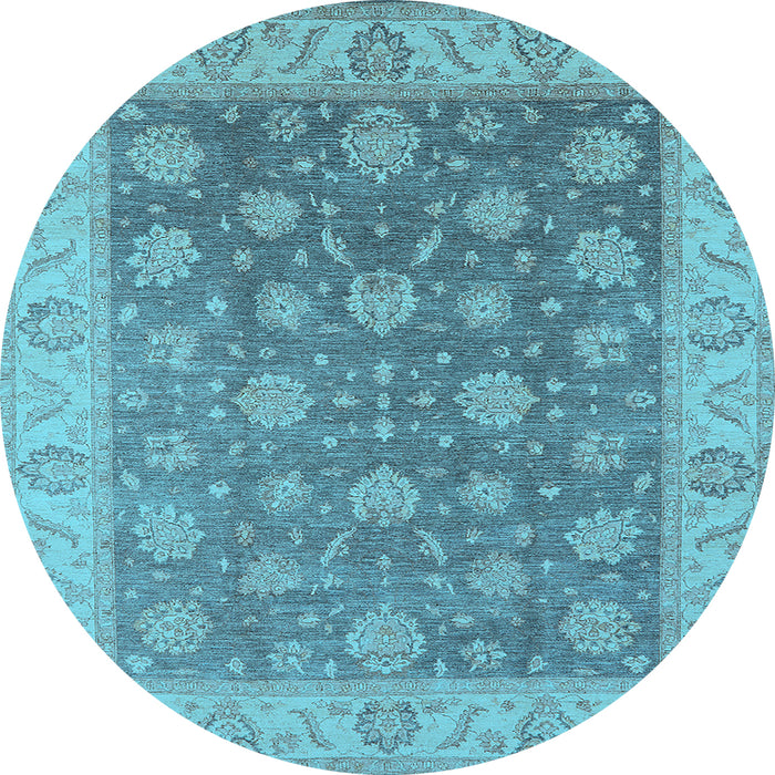 Round Machine Washable Oriental Light Blue Traditional Rug, wshurb765lblu