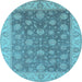 Round Machine Washable Oriental Light Blue Traditional Rug, wshurb765lblu