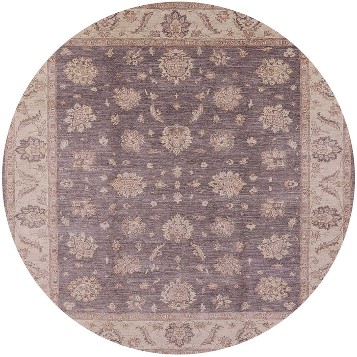Round Mid-Century Modern Mauve Taupe Purple Oriental Rug, urb765
