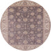 Round Mid-Century Modern Mauve Taupe Purple Oriental Rug, urb765