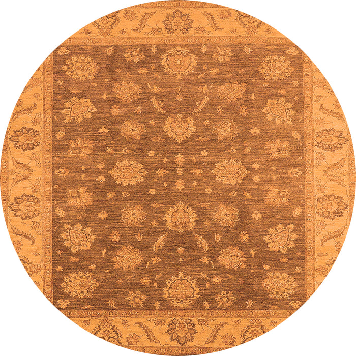 Round Machine Washable Oriental Orange Traditional Area Rugs, wshurb765org