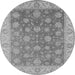 Round Machine Washable Oriental Gray Traditional Rug, wshurb765gry