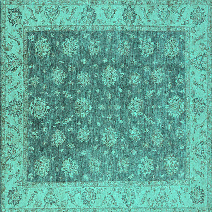 Square Machine Washable Oriental Turquoise Traditional Area Rugs, wshurb765turq