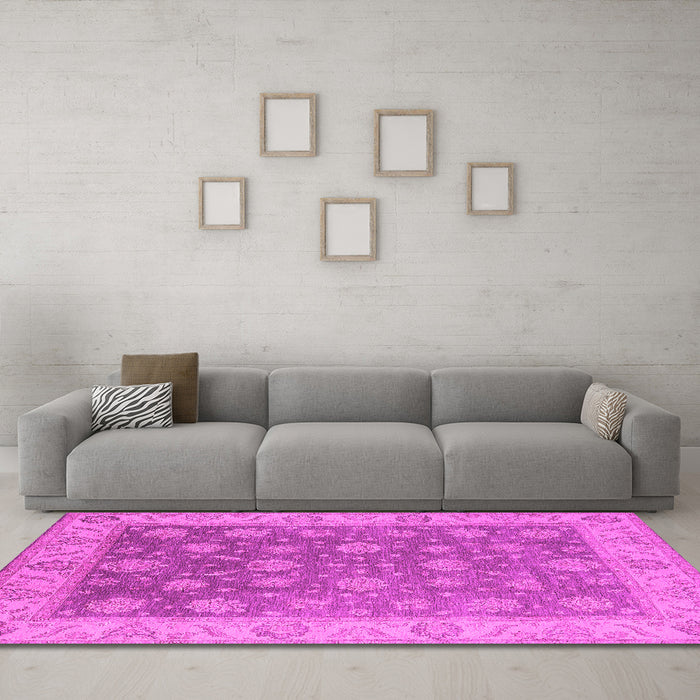 Machine Washable Oriental Pink Traditional Rug in a Living Room, wshurb765pnk