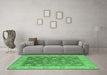 Machine Washable Oriental Emerald Green Traditional Area Rugs in a Living Room,, wshurb765emgrn